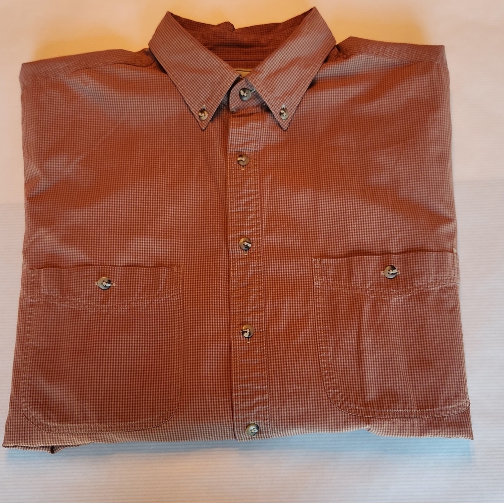 LL BEAN Mens M Regular Fit Button Up Long Sleeve Burnt Orange Sz Medium